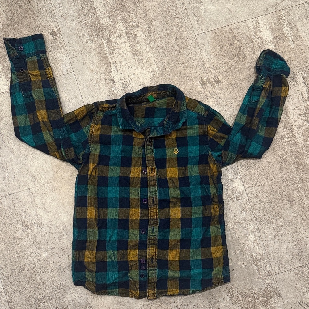 United Colors Of Benetton Kids Plaid Corduroy Shirt in Blue, Gold, Teal